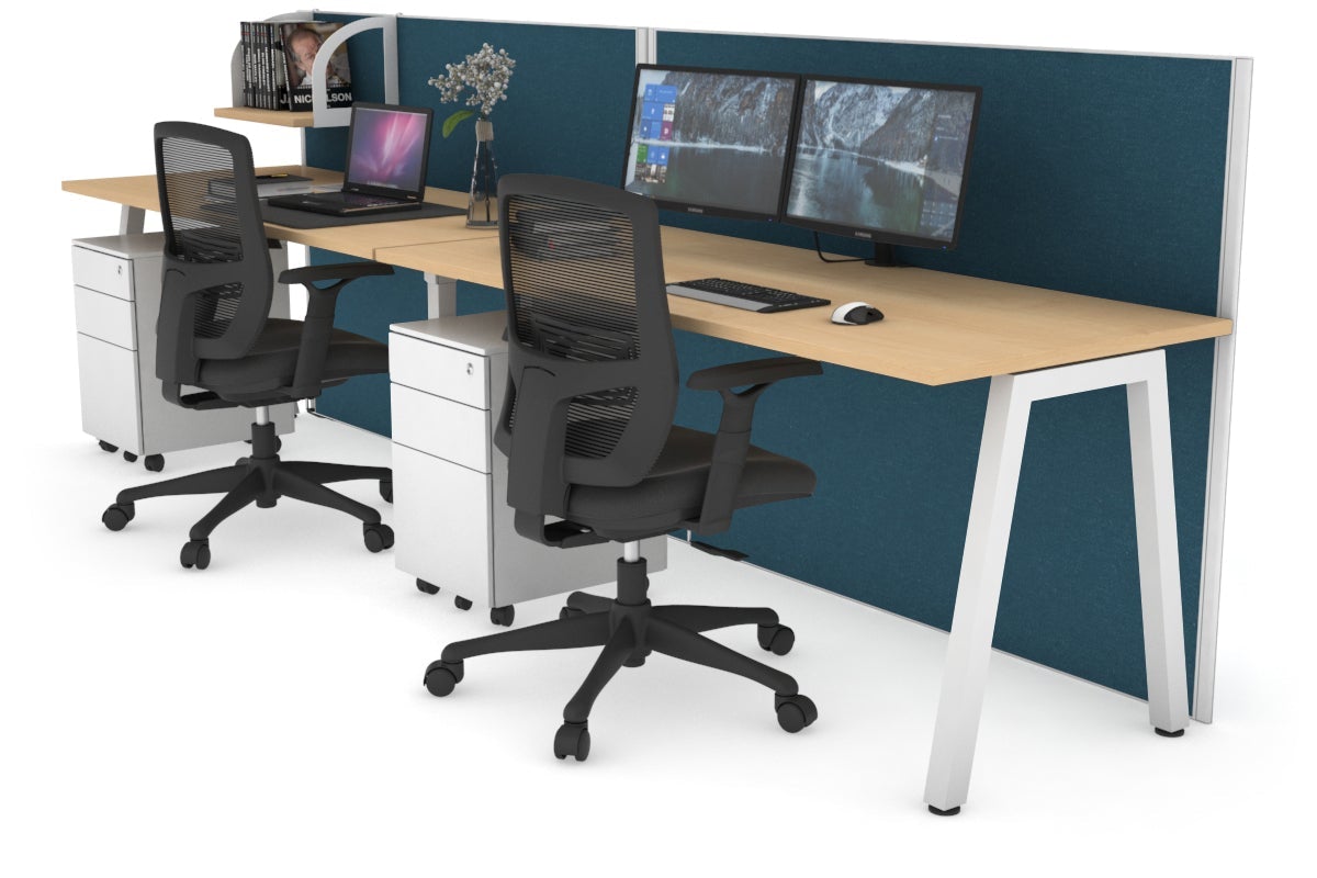 Horizon Quadro 2 Person Run A Legs Office Workstation [1800L x 700W]-white leg maple deep blue (1200H x 3600W)