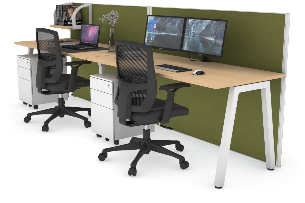 Horizon Quadro 2 Person Run A Legs Office Workstation [1800L x 700W]-white leg maple green moss (1200H x 3600W)