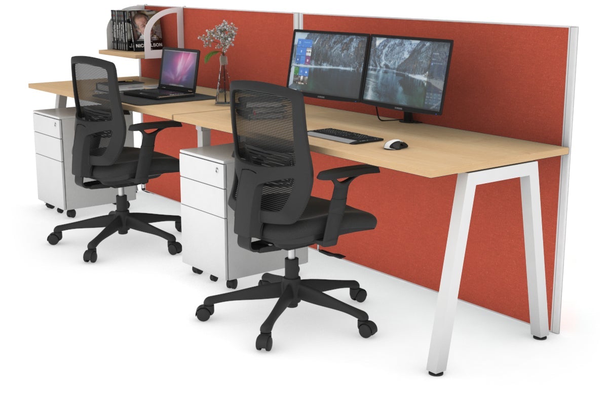 Horizon Quadro 2 Person Run A Legs Office Workstation [1800L x 700W]-white leg maple orange squash (1200H x 3600W)