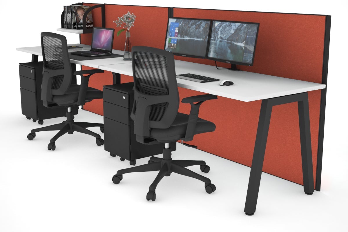 Horizon Quadro 2 Person Run A Legs Office Workstation [1800L x 700W]-black leg white orange squash (1200H x 3600W)