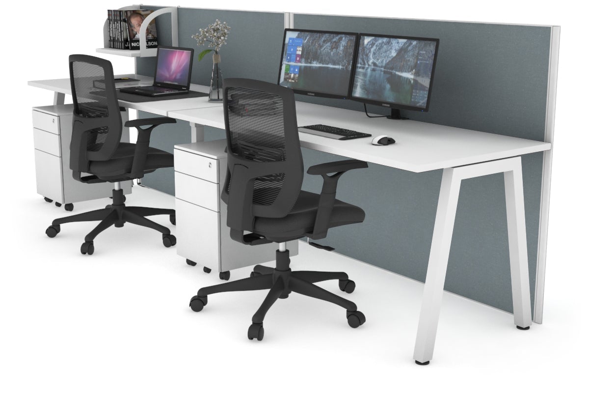 Horizon Quadro 2 Person Run A Legs Office Workstation [1800L x 700W]-white leg white cool grey (1200H x 3600W)