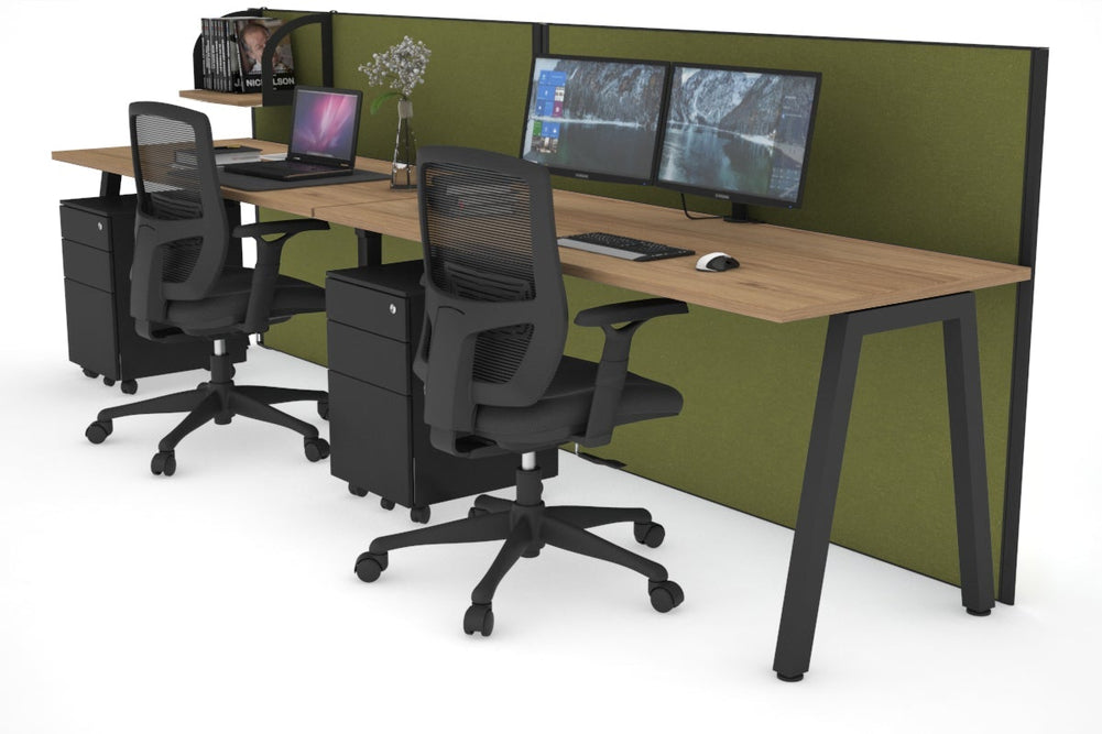 Horizon Quadro 2 Person Run A Legs Office Workstation [1800L x 700W]-black leg salvage oak green moss (1200H x 3600W)