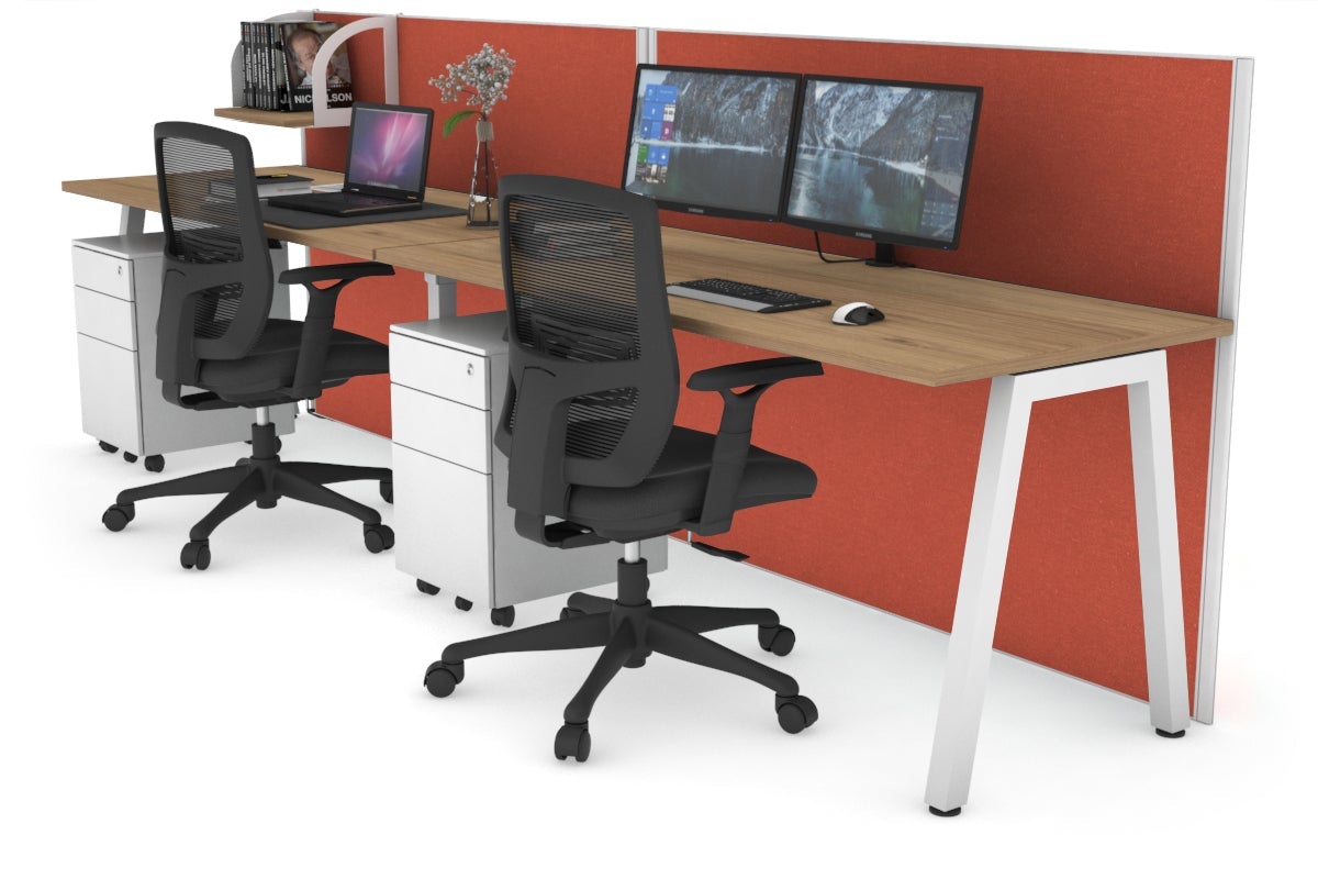 Horizon Quadro 2 Person Run A Legs Office Workstation [1800L x 700W]-white leg salvage oak orange squash (1200H x 3600W)