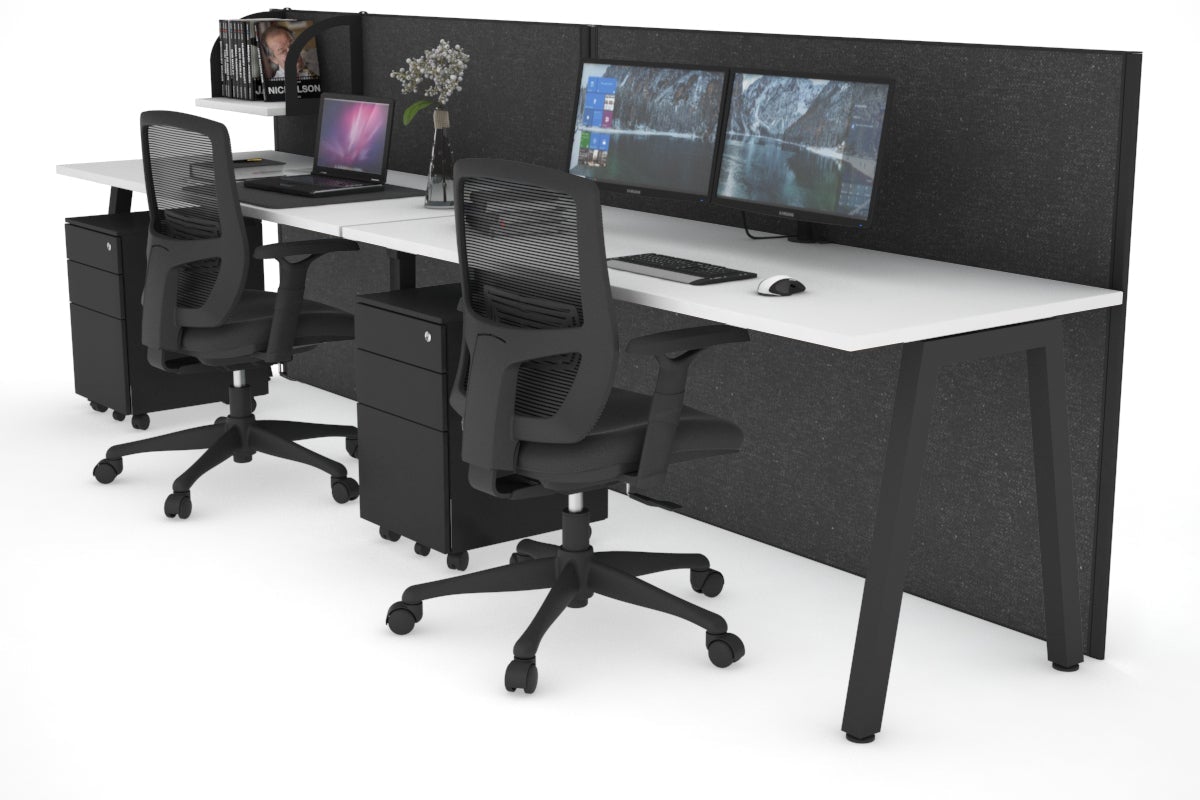 Horizon Quadro 2 Person Run A Legs Office Workstation [1800L x 700W]-black leg white moody charcoal (1200H x 3600W)