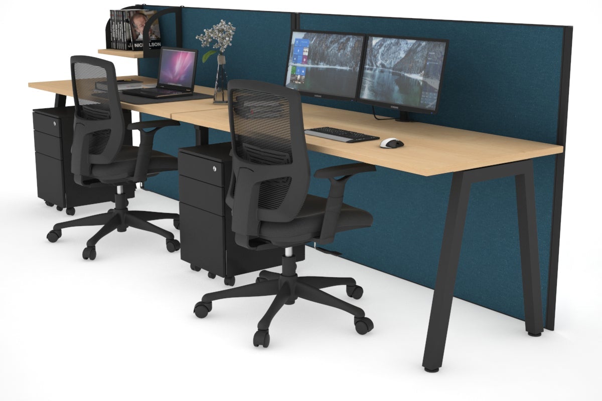Horizon Quadro 2 Person Run A Legs Office Workstation [1800L x 700W]-black leg maple deep blue (1200H x 3600W)