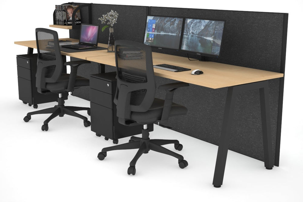 Horizon Quadro 2 Person Run A Legs Office Workstation [1800L x 700W]-black leg maple moody charcoal (1200H x 3600W)