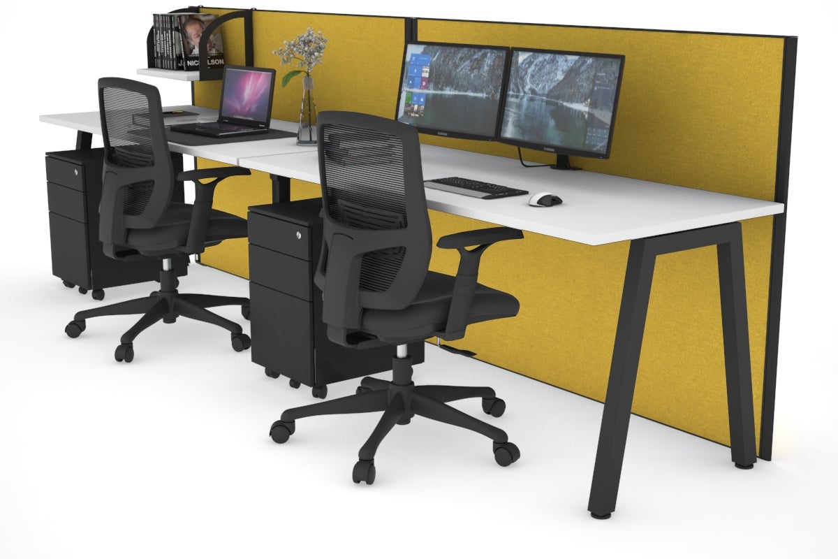 Horizon Quadro 2 Person Run A Legs Office Workstation [1800L x 700W]-black leg white mustard yellow (1200H x 3600W)