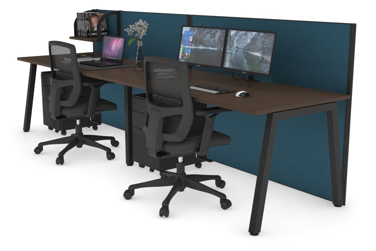 Horizon Quadro 2 Person Run A Leg Office Workstations [1800L x 800W with Cable Scallop] Jasonl black leg wenge deep blue (1200H x 3600W)