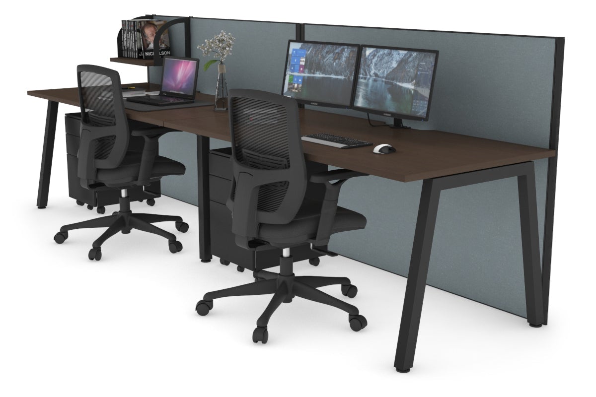 Horizon Quadro 2 Person Run A Leg Office Workstations [1800L x 800W with Cable Scallop] Jasonl black leg wenge cool grey (1200H x 3600W)