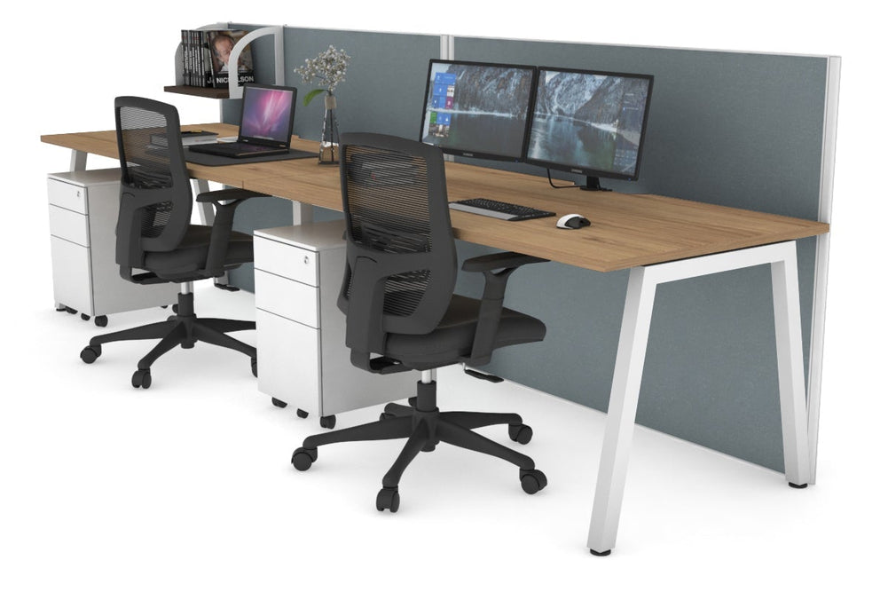 Horizon Quadro 2 Person Run A Legs Office Workstation [1800L x 800W with Cable Scallop]-white leg salvage oak cool grey (1200H x 3600W)