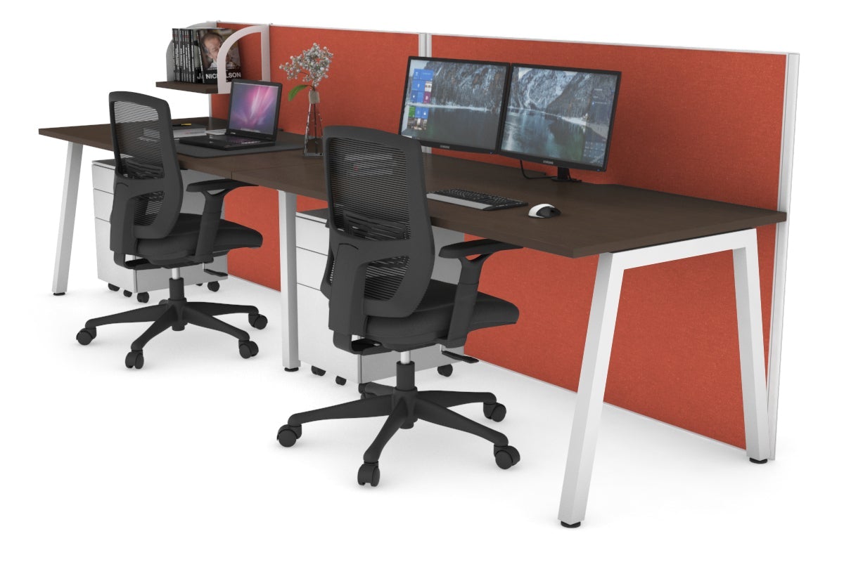 Horizon Quadro 2 Person Run A Leg Office Workstations [1800L x 800W with Cable Scallop] Jasonl white leg wenge orange squash (1200H x 3600W)
