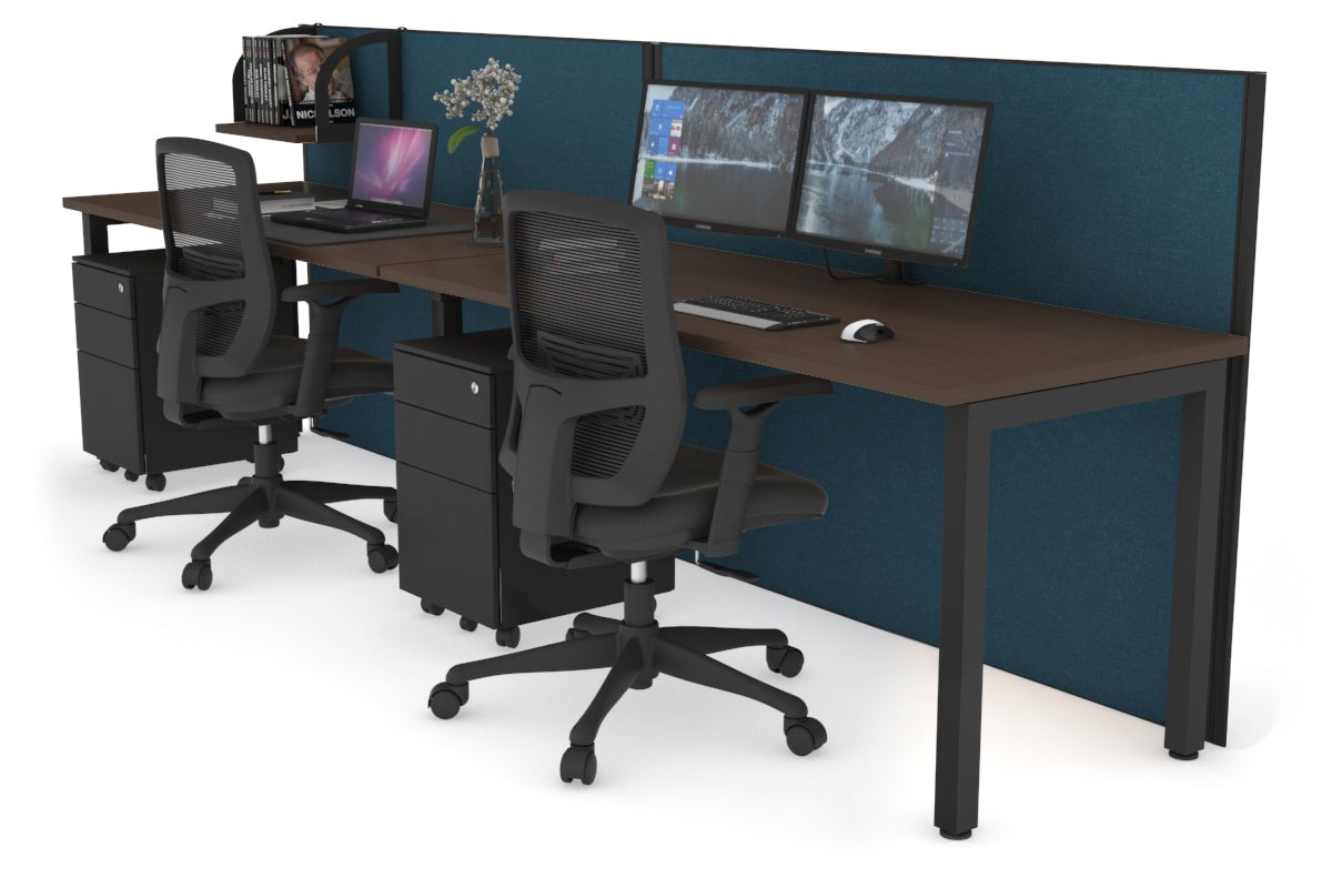 Horizon Quadro 2 Person Run Square Leg Office Workstations [1200L x 700W] Jasonl black leg wenge deep blue (1200H x 2400W)