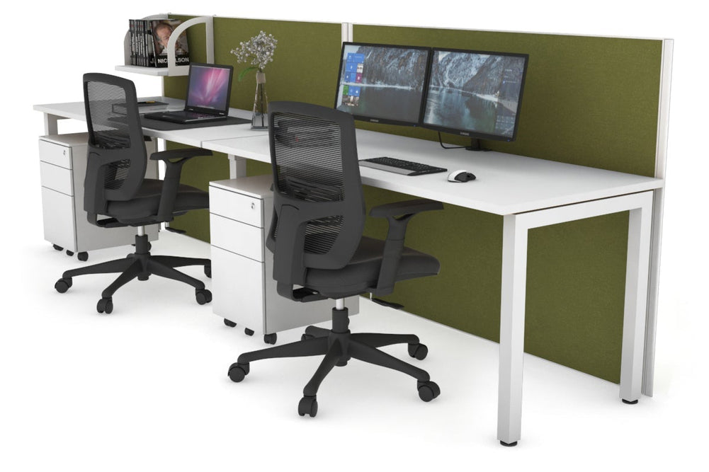 Horizon Quadro 2 Person Run Square Legs Office Workstation [1200L x 700W]-white leg white green moss (1200H x 2400W)