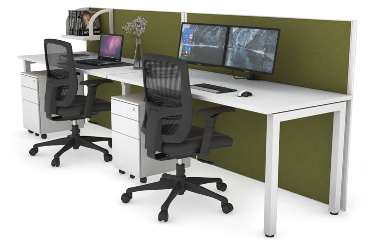 Horizon Quadro 2 Person Run Square Leg Office Workstations [1200L x 700W] Jasonl white leg white green moss (1200H x 2400W)