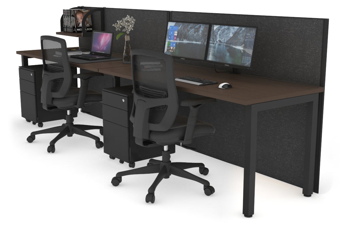 Horizon Quadro 2 Person Run Square Leg Office Workstations [1200L x 700W] Jasonl black leg wenge moody charcoal (1200H x 2400W)