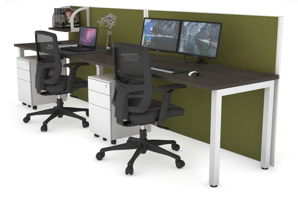 Horizon Quadro 2 Person Run Square Legs Office Workstation [1200L x 700W]-white leg dark oak green moss (1200H x 2400W)