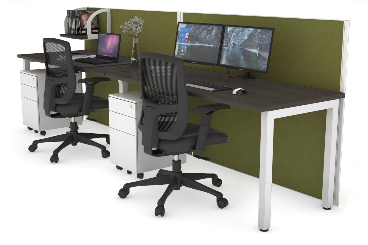 Horizon Quadro 2 Person Run Square Leg Office Workstations [1200L x 700W] Jasonl white leg dark oak green moss (1200H x 2400W)