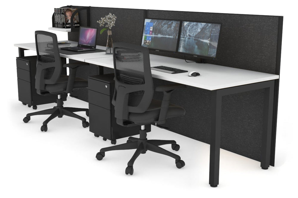 Horizon Quadro 2 Person Run Square Legs Office Workstation [1200L x 700W]-black leg white moody charcoal (1200H x 2400W)