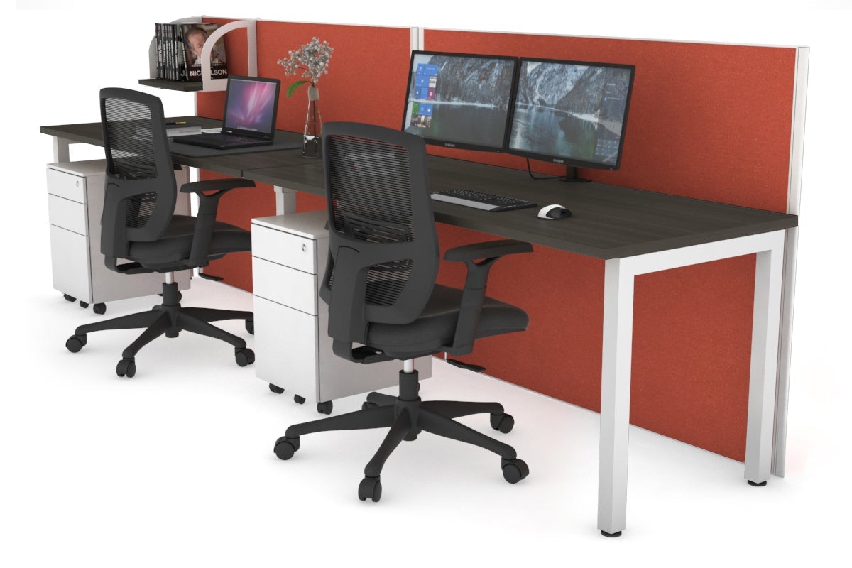 Horizon Quadro 2 Person Run Square Leg Office Workstations [1200L x 700W] Jasonl white leg dark oak orange squash (1200H x 2400W)