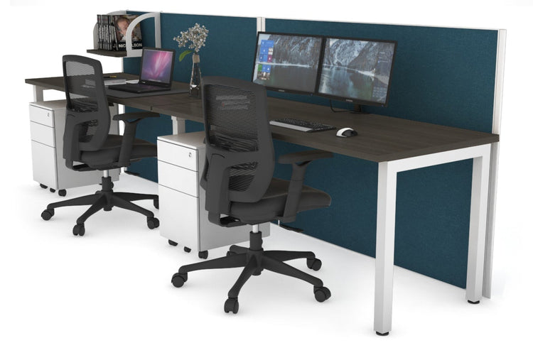 Horizon Quadro 2 Person Run Square Leg Office Workstations [1200L x 700W] Jasonl white leg dark oak deep blue (1200H x 2400W)