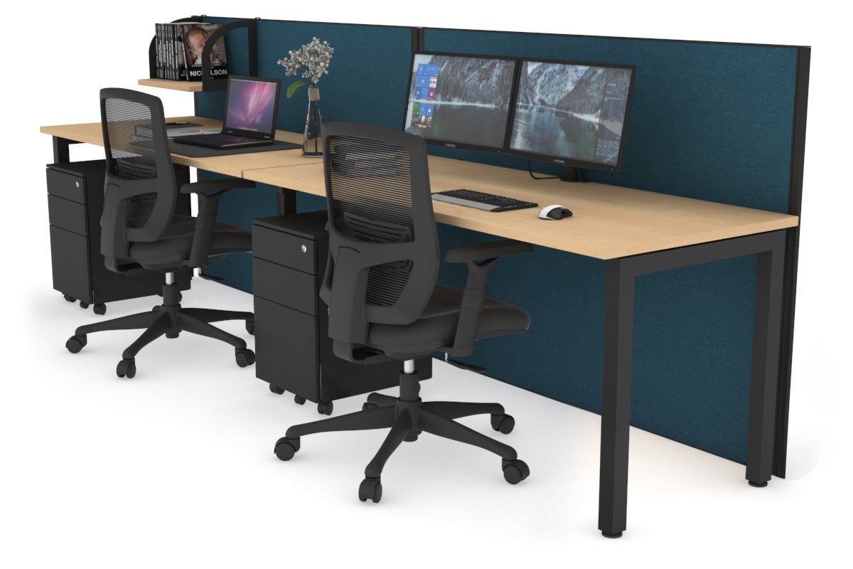 Horizon Quadro 2 Person Run Square Leg Office Workstations [1200L x 700W] Jasonl black leg maple deep blue (1200H x 2400W)