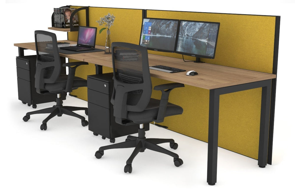 Horizon Quadro 2 Person Run Square Legs Office Workstation [1200L x 700W]-black leg salvage oak mustard yellow (1200H x 2400W)