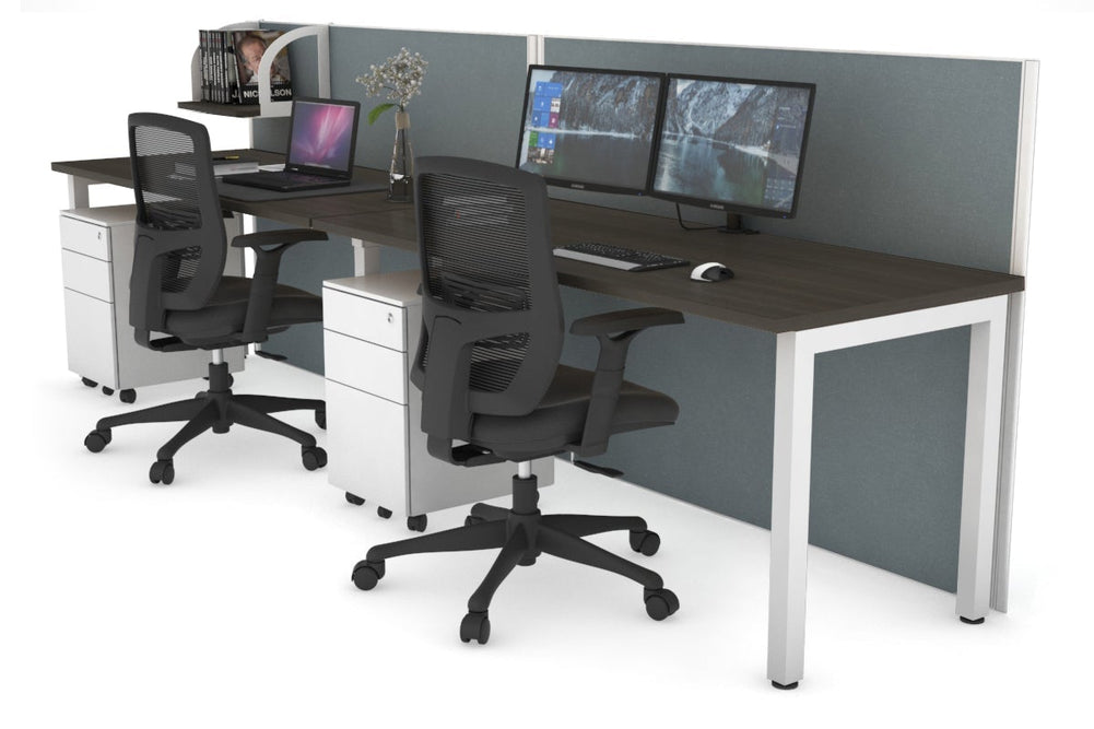 Horizon Quadro 2 Person Run Square Legs Office Workstation [1200L x 700W]-white leg dark oak cool grey (1200H x 2400W)