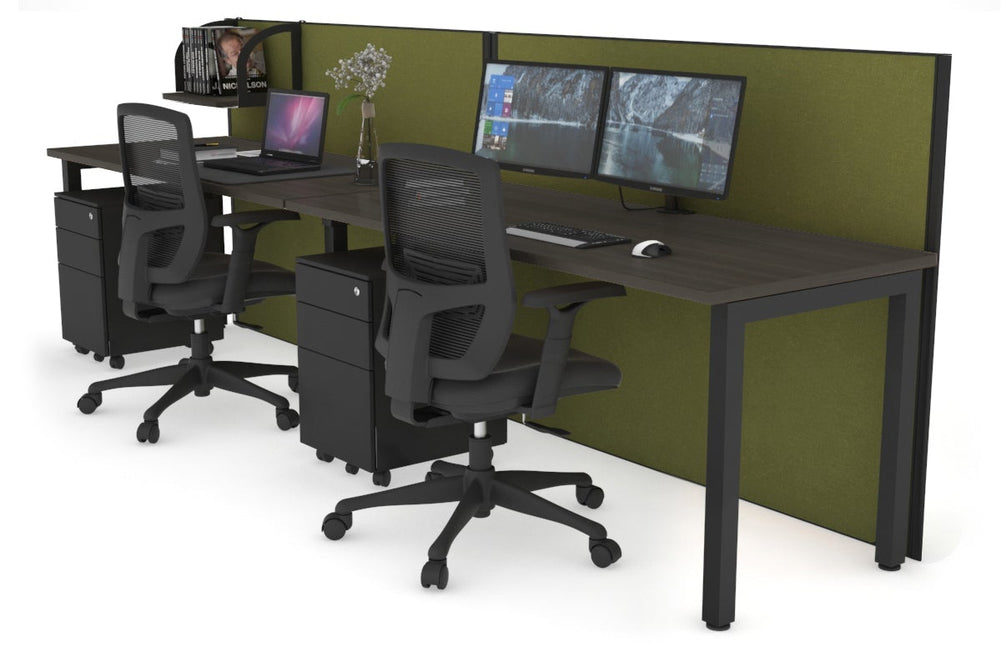 Horizon Quadro 2 Person Run Square Legs Office Workstation [1200L x 700W]-black leg dark oak green moss (1200H x 2400W)