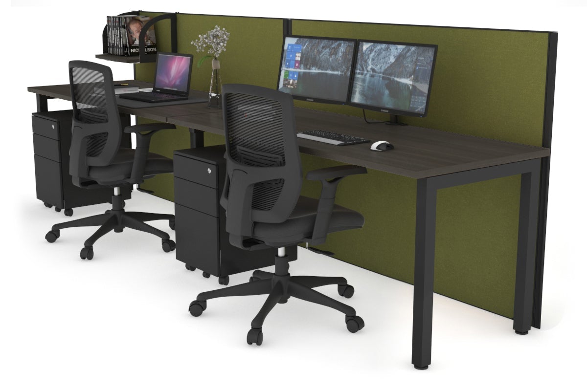Horizon Quadro 2 Person Run Square Leg Office Workstations [1200L x 700W] Jasonl black leg dark oak green moss (1200H x 2400W)