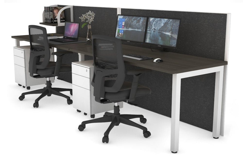 Horizon Quadro 2 Person Run Square Legs Office Workstation [1200L x 700W]-white leg dark oak moody charcoal (1200H x 2400W)