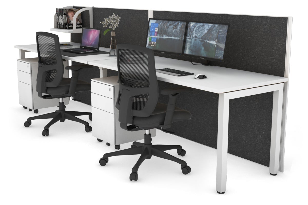Horizon Quadro 2 Person Run Square Leg Office Workstations [1200L x 700W] Jasonl white leg white moody charcoal (1200H x 2400W)