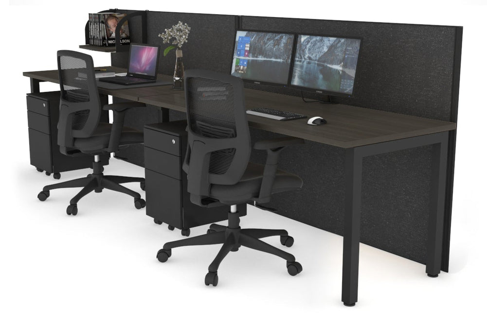 Horizon Quadro 2 Person Run Square Legs Office Workstation [1200L x 700W]-black leg dark oak moody charcoal (1200H x 2400W)