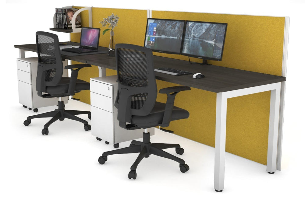 Horizon Quadro 2 Person Run Square Legs Office Workstation [1200L x 700W]-white leg dark oak mustard yellow (1200H x 2400W)