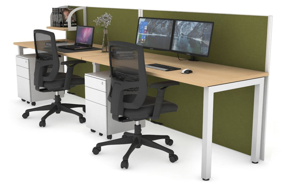 Horizon Quadro 2 Person Run Square Legs Office Workstation [1200L x 700W]-white leg maple green moss (1200H x 2400W)