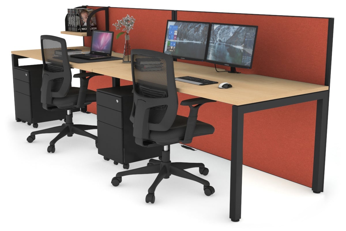 Horizon Quadro 2 Person Run Square Leg Office Workstations [1200L x 800W with Cable Scallop] Jasonl black leg maple orange squash (1200H x 2400W)