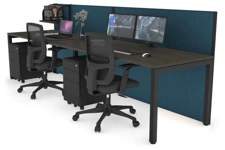 Horizon Quadro 2 Person Run Square Leg Office Workstations [1200L x 800W with Cable Scallop] Jasonl black leg dark oak deep blue (1200H x 2400W)