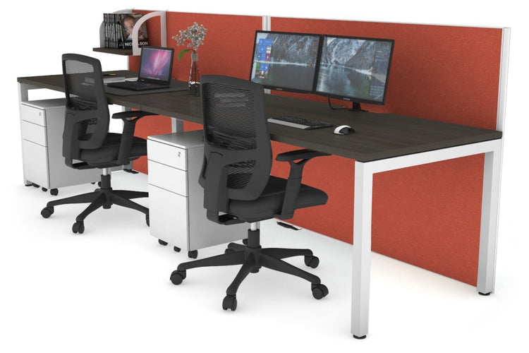 Horizon Quadro 2 Person Run Square Leg Office Workstations [1200L x 800W with Cable Scallop] Jasonl white leg dark oak orange squash (1200H x 2400W)