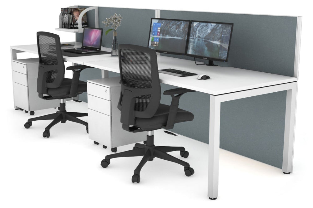 Horizon Quadro 2 Person Run Square Legs Office Workstation [1200L x 800W with Cable Scallop]-white leg white cool grey (1200H x 2400W)