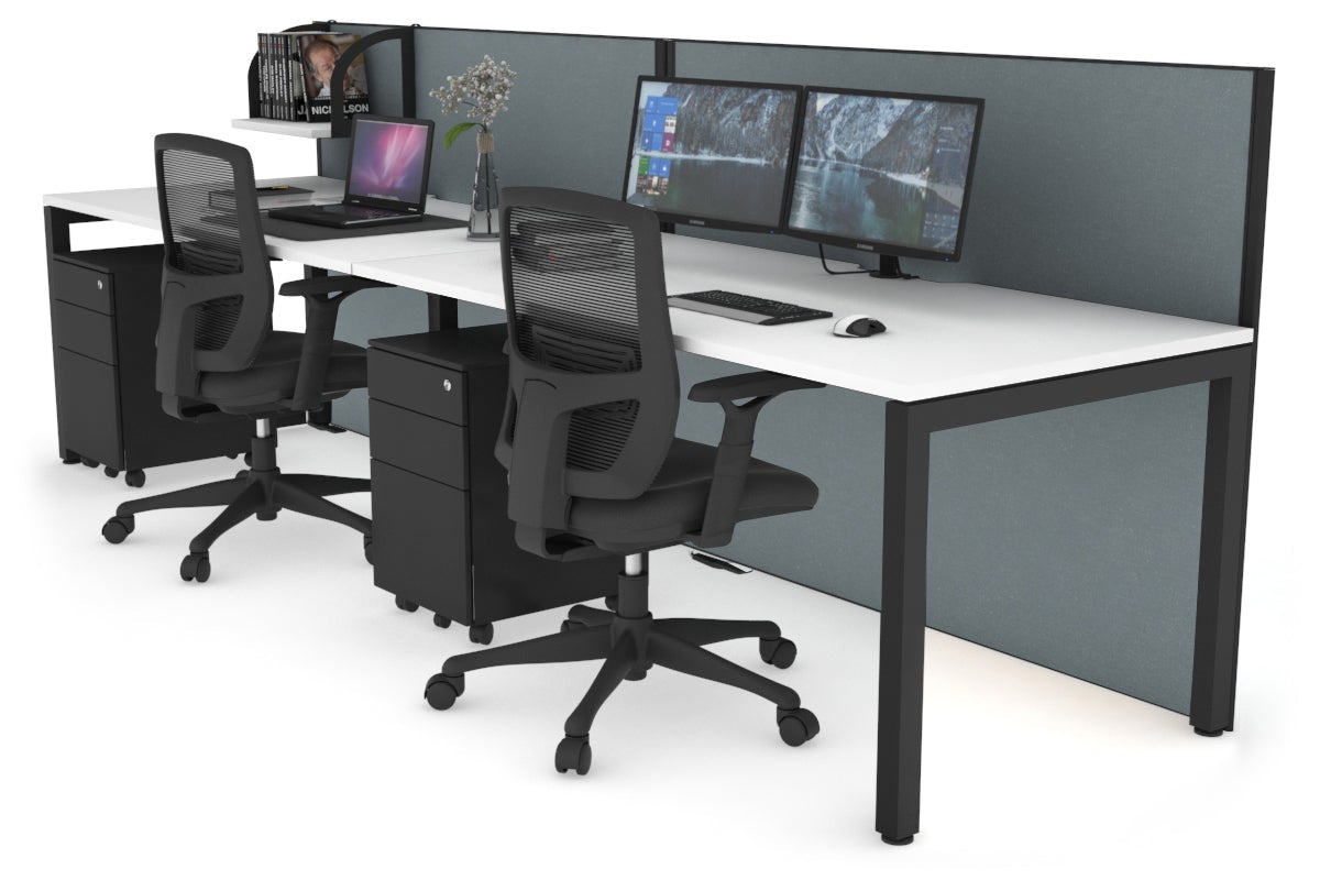 Horizon Quadro 2 Person Run Square Leg Office Workstations [1200L x 800W with Cable Scallop] Jasonl black leg white cool grey (1200H x 2400W)
