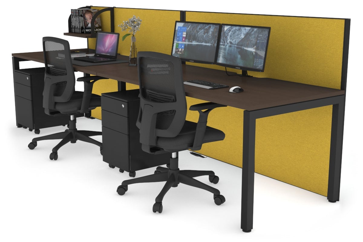 Horizon Quadro 2 Person Run Square Leg Office Workstations [1200L x 800W with Cable Scallop] Jasonl black leg wenge mustard yellow (1200H x 2400W)