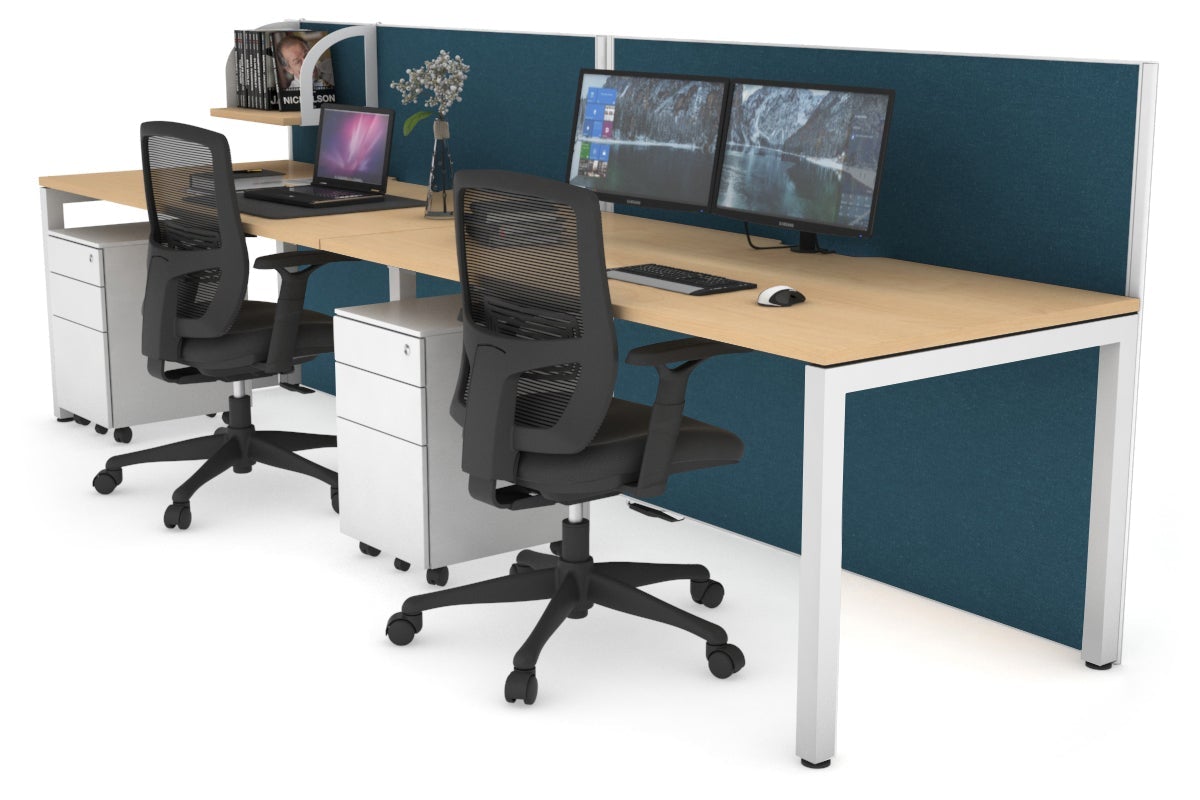 Horizon Quadro 2 Person Run Square Leg Office Workstations [1200L x 800W with Cable Scallop] Jasonl white leg maple deep blue (1200H x 2400W)