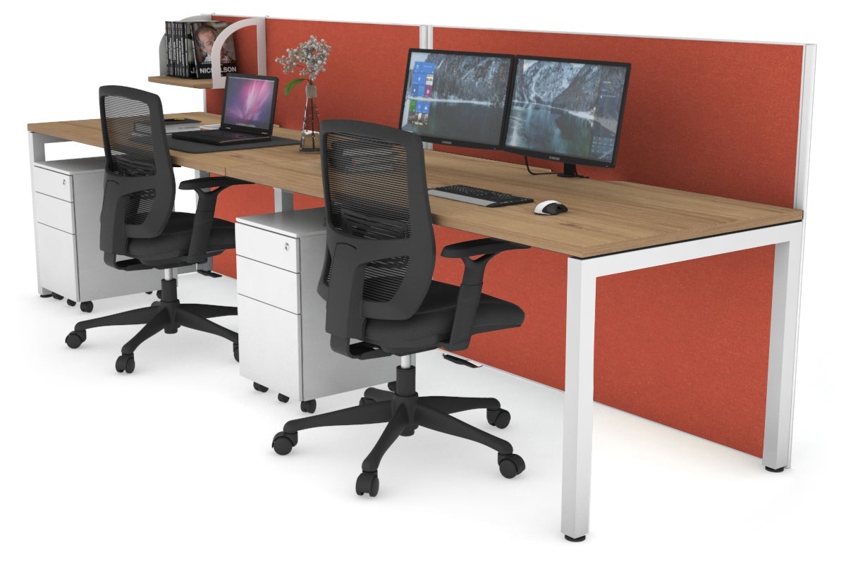 Horizon Quadro 2 Person Run Square Leg Office Workstations [1200L x 800W with Cable Scallop] Jasonl white leg salvage oak orange squash (1200H x 2400W)
