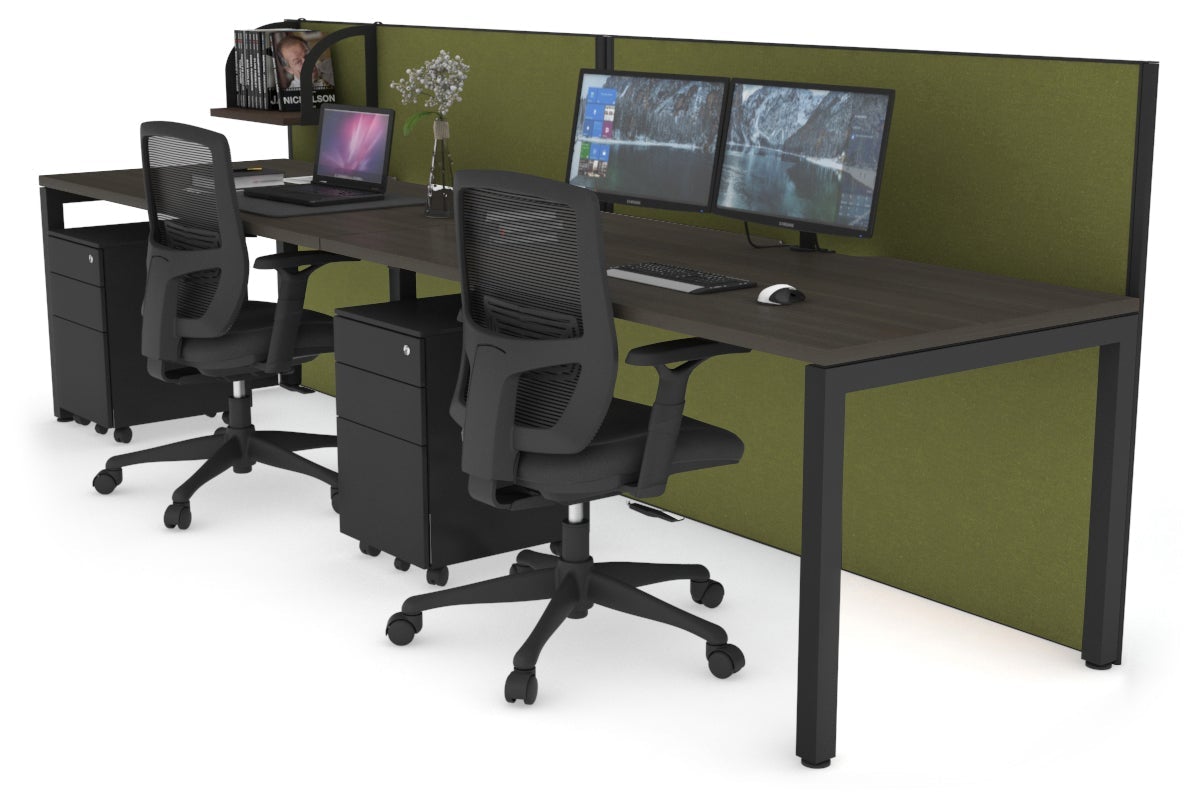 Horizon Quadro 2 Person Run Square Leg Office Workstations [1200L x 800W with Cable Scallop] Jasonl black leg dark oak green moss (1200H x 2400W)