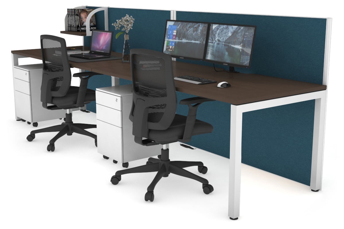 Horizon Quadro 2 Person Run Square Leg Office Workstations [1200L x 800W with Cable Scallop] Jasonl white leg wenge deep blue (1200H x 2400W)