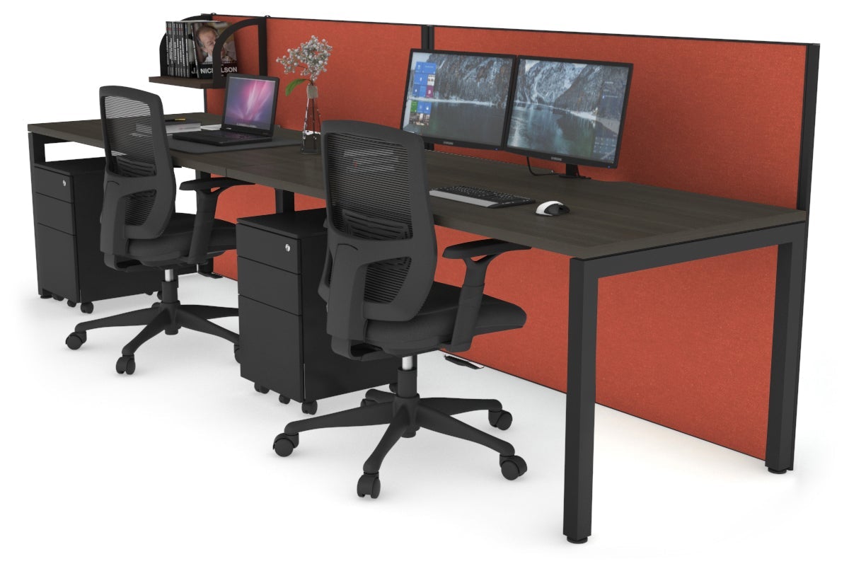 Horizon Quadro 2 Person Run Square Leg Office Workstations [1200L x 800W with Cable Scallop] Jasonl black leg dark oak orange squash (1200H x 2400W)