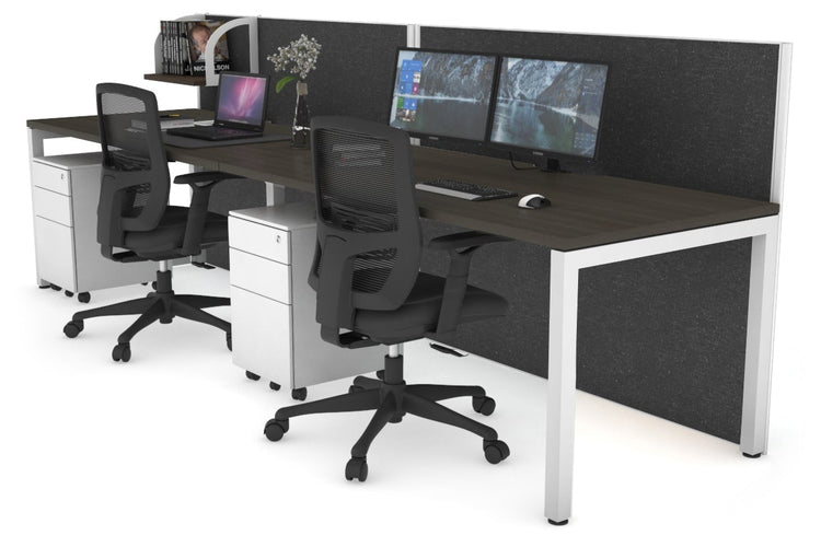 Horizon Quadro 2 Person Run Square Leg Office Workstations [1200L x 800W with Cable Scallop] Jasonl white leg dark oak moody charcoal (1200H x 2400W)