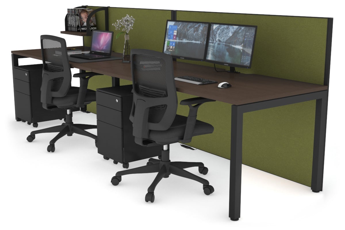 Horizon Quadro 2 Person Run Square Leg Office Workstations [1200L x 800W with Cable Scallop] Jasonl black leg wenge green moss (1200H x 2400W)
