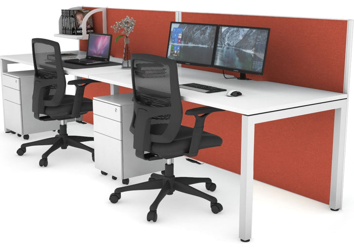 Horizon Quadro 2 Person Run Square Leg Office Workstations [1200L x 800W with Cable Scallop] Jasonl white leg white orange squash (1200H x 2400W)