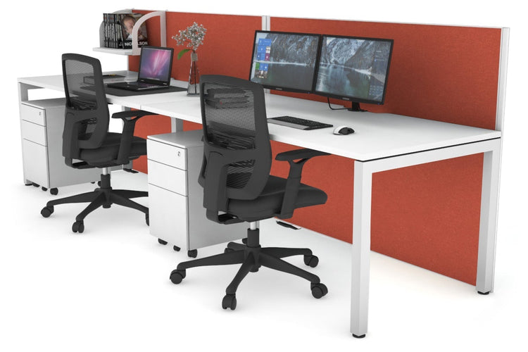 Horizon Quadro 2 Person Run Square Leg Office Workstations [1200L x 800W with Cable Scallop] Jasonl white leg white orange squash (1200H x 2400W)