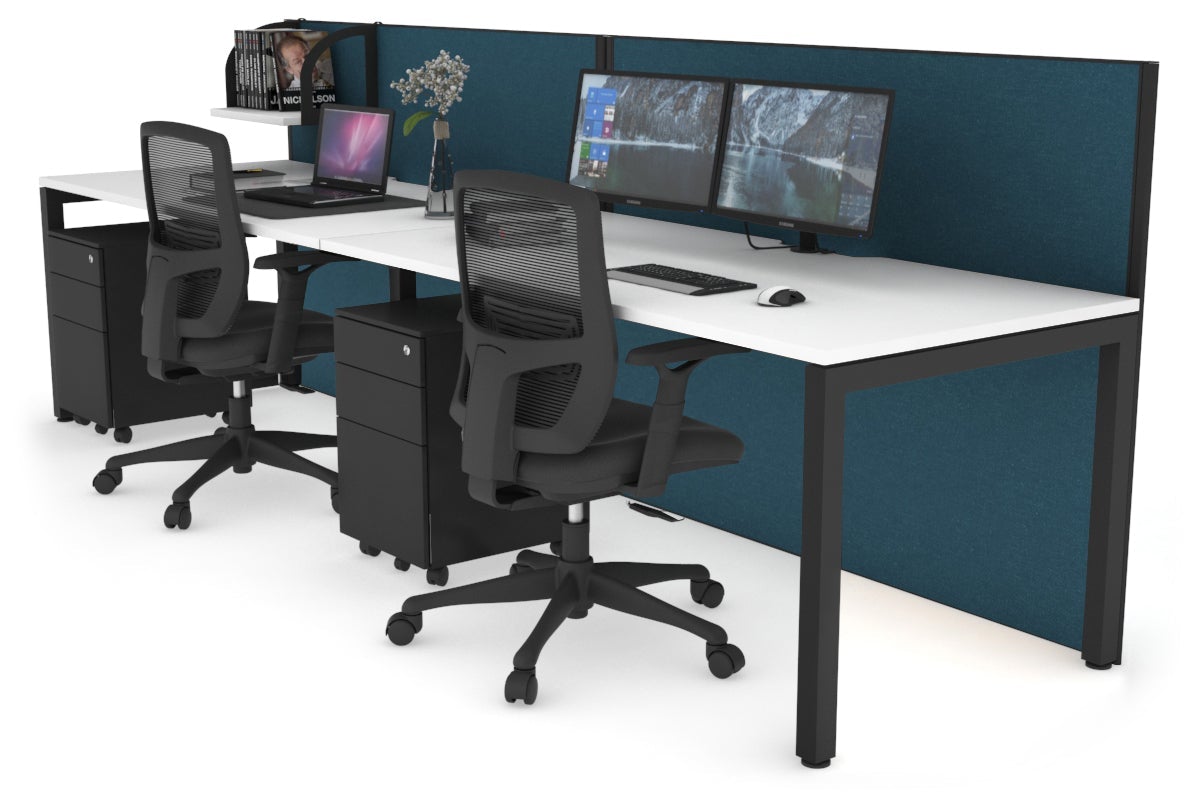 Horizon Quadro 2 Person Run Square Leg Office Workstations [1200L x 800W with Cable Scallop] Jasonl black leg white deep blue (1200H x 2400W)